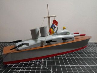 Wooden Toy Battleship Destroyer With Shooting Guns Keystone Boston 207 Rare 30s