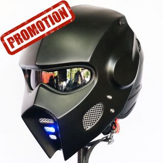 Vintage Mask Matt Black Motorcycle Helmet Fancy Open Face Led Custom M,  L