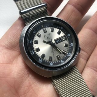 Vintage Elgin Dual Crown Compressor Automatic Diver Watch Serviced Stainless 44