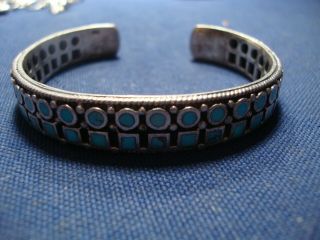 GRANDMAS TURQUOISE STERLING SILVER OLD PAWN BIG CHUNKY BRACELET 2