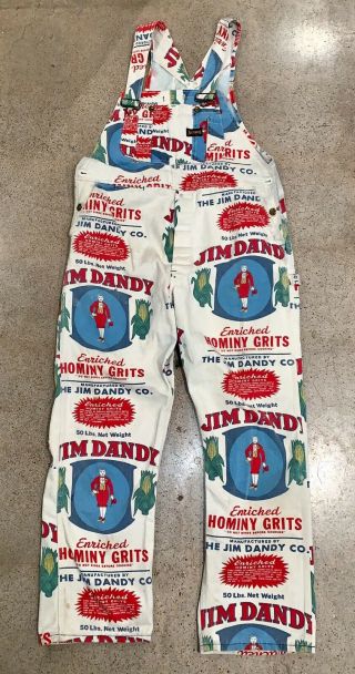 Vtg 60s SANFORIZED 38 x 29 Big Smith Print Jeans Jim Dandy Grits Overalls Hippie 3