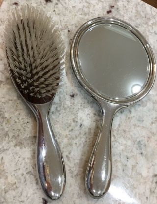 Vintage Gorham Ornate Sterling Silver Round Hand Mirror & Brush Dressing Set 26 5