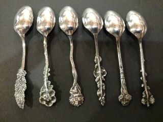 6 Early Reed & Barton Harlequin Sterling Figural Floral Demitasse Spoons 62g 2