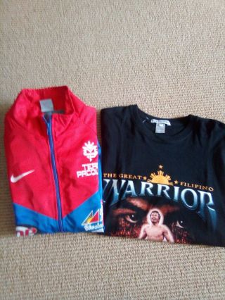 Manny Pacquiao Vintage Philippines Flag Jacket Small And Action T - Shirt Size Med