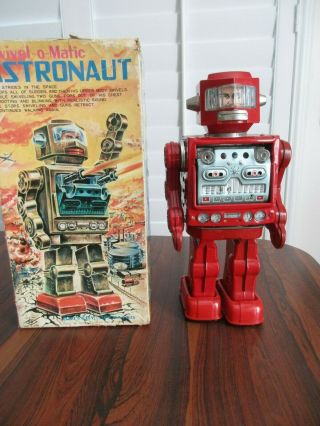 Vintage Swivel - O - Matic Red Astronaut Robot W/ Box - Horikawa Japan 1960s