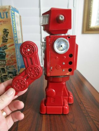 VINTAGE SWIVEL - O - MATIC RED ASTRONAUT ROBOT W/ BOX - HORIKAWA JAPAN 1960s 7