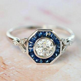 Vintage Art Deco 1 Ct Bezel Diamond Engagement Wedding Ring 14k White Gold Over