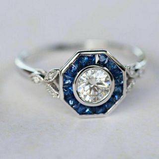 Vintage Art Deco 1 Ct Bezel Diamond Engagement Wedding Ring 14k White Gold Over 3