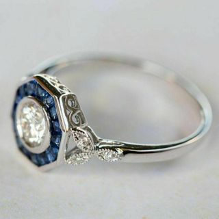 Vintage Art Deco 1 Ct Bezel Diamond Engagement Wedding Ring 14k White Gold Over 4