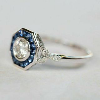 Vintage Art Deco 1 Ct Bezel Diamond Engagement Wedding Ring 14k White Gold Over 5