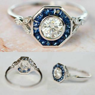 Vintage Art Deco 1 Ct Bezel Diamond Engagement Wedding Ring 14k White Gold Over 6