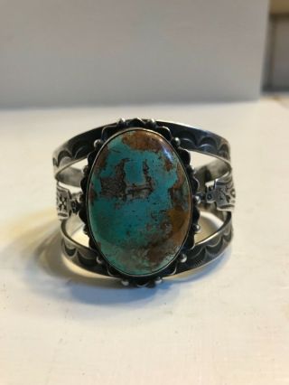 Vintage Fred Harvey Navajo Turquoise And Silver Bracelet