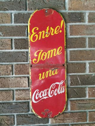 1940 Old Vintage Rare Antique Coca Cola Ad Porcelain Enamel Sign Board