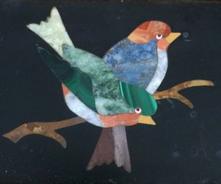 Pietra Dura Plaque Framed - Two Birds Sitting on a Branch - Vintage 2