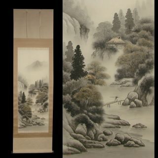 Japanese Kakejiku Hanging Scroll / Landscape Painting In Sumi Ink By Yasuki 611