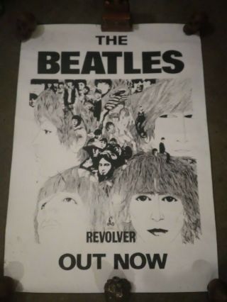 Beatles 1966 Very Rare Revolver Store Promo " Out Now " Poster 25x35 Gc
