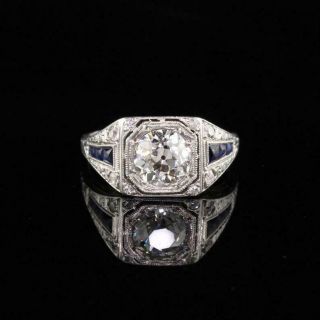 Victorian 1.  9 Ct Old European Cut Diamond Sapphire Engagement Ring 14k Gold Over