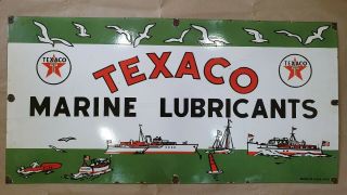 Texaco Marine Lubricants Vintage Porcelain Sign 36 X 18 Inches