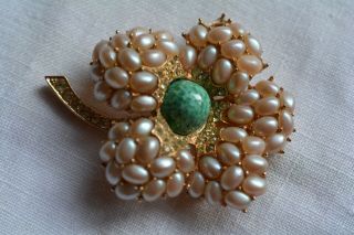 Vintage Marcel Boucher Rare Flower Brooch Poured Pearl Peking Glass Signed 6879