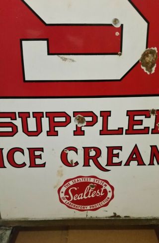 Vintage 1920 ' s Supplee Ice Cream Porcelain 2 Sided Sidewalk Sign - 6