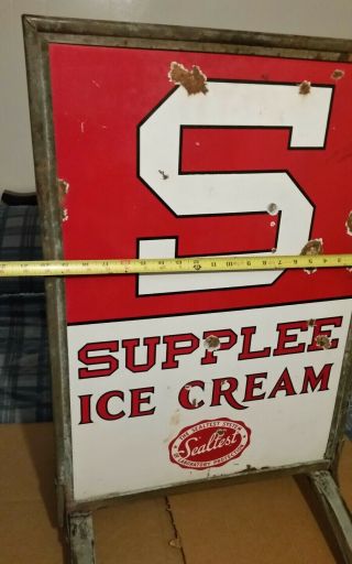 Vintage 1920 ' s Supplee Ice Cream Porcelain 2 Sided Sidewalk Sign - 7