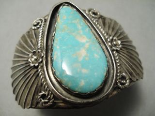 Very Rare Teardrop 8 Turquoise Vintage Navajo Sterling Silver Bracelet