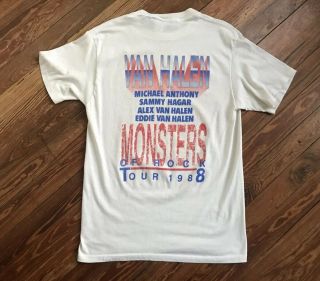 Vintage 88’ Auth - Van Halen MONSTERS OF ROCK TOUR Concert T - Shirt Large Made USA 2