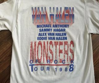 Vintage 88’ Auth - Van Halen MONSTERS OF ROCK TOUR Concert T - Shirt Large Made USA 4