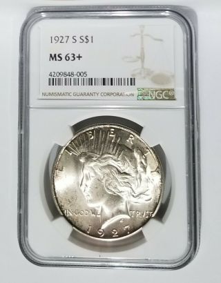 1927 - S Ngc Ms63,  Rare Plus Grade Peace Silver Dollar Key San Francisco Bright