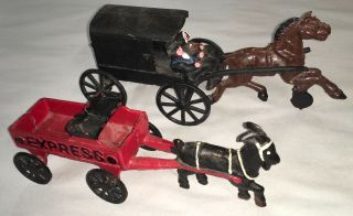 Cast Iron Horse Drawn Amish & Express Wagon Toy Vintage 1960’s Or 1970’s