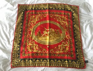Atelier Versace Vintage Baroque Art Nouveau Red Gold Scarf.  100 Silk