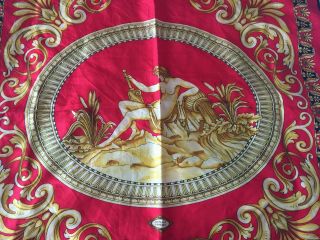 ATELIER VERSACE Vintage Baroque Art Nouveau Red Gold Scarf.  100 Silk 3