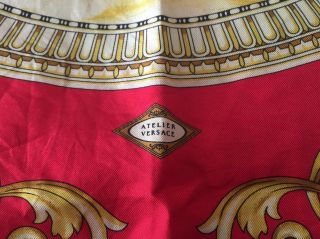 ATELIER VERSACE Vintage Baroque Art Nouveau Red Gold Scarf.  100 Silk 4
