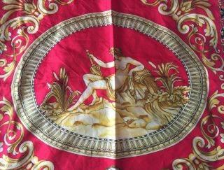 ATELIER VERSACE Vintage Baroque Art Nouveau Red Gold Scarf.  100 Silk 7