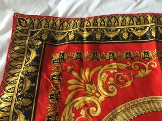 ATELIER VERSACE Vintage Baroque Art Nouveau Red Gold Scarf.  100 Silk 8