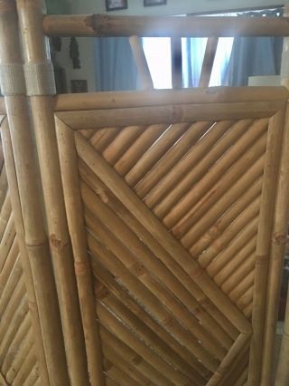 Vintage Mid Century Modern Bamboo Floor Screen Room Divider 48” X 64” 2