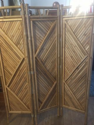 Vintage Mid Century Modern Bamboo Floor Screen Room Divider 48” X 64” 7