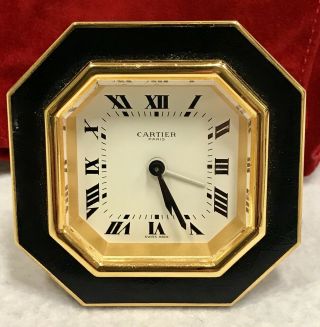 Cartier Vintage Black & Gold Octagon Travel Alarm Clock