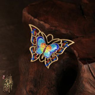 Chinese Antique Cloisonne Bronze Copper Butterfly Adjustable Ring