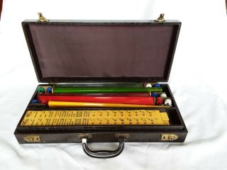 Vintage Mah Jong Game In Carrying Case With Bakelite Trays