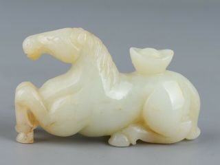 Chinese Exquisite Hand - Carved Horse Ingots Carving Hetian Jade Statue