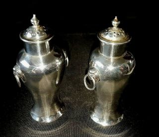 Novelty Silver " Temple Jar " Style Salt & Pepper Pots Wang Hing Chinese