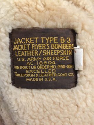 Vintage US Army Air Force B - 3 Bomber Jacket AC - 18604 Leather Sheepskin XXXL 2