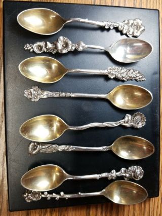Reed & Barton Sterling Set Of 8 Floral Harlequin Sterling Demitasse Spoons