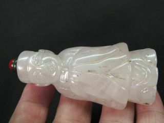 Chinese Qing Dynasty Person Carved Natural Pink Quartz Crystal Snuff Bottle 2