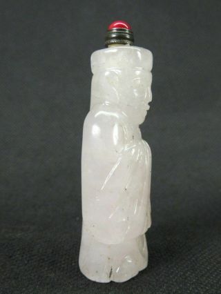 Chinese Qing Dynasty Person Carved Natural Pink Quartz Crystal Snuff Bottle 3