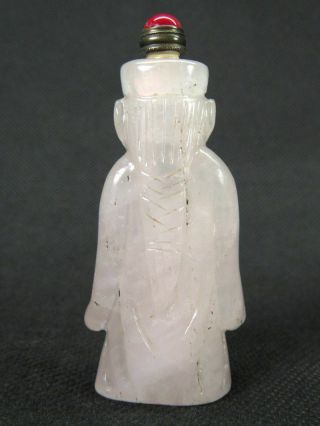 Chinese Qing Dynasty Person Carved Natural Pink Quartz Crystal Snuff Bottle 4