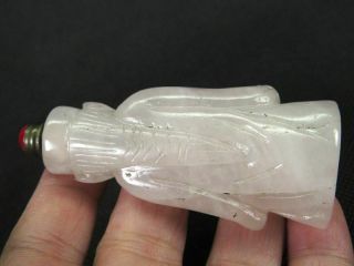 Chinese Qing Dynasty Person Carved Natural Pink Quartz Crystal Snuff Bottle 5