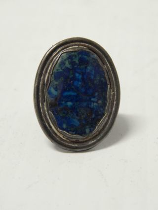 Antique Vintage Navajo Indian Dark Blue Lapis Sterling Silver Ring Old,