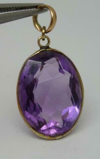 Antique 9ct Gold Oval Cut Natural Amethyst Pendant (13.  60ct) C1900